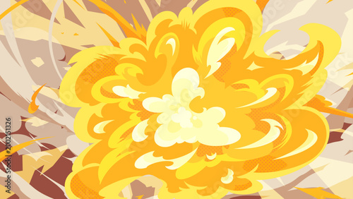 アメコミ風の爆発する炎と煙の背景イラスト_16:9