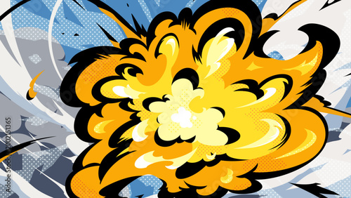 アメコミ風の爆発する炎と煙の背景イラスト_16:9