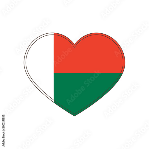 Free Download A heart shaped illustration of the flag of Madagascar in red, green and white - GFXLoad