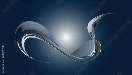 Abstract metallic ribbon sculpture with elegant curves and light reflection.