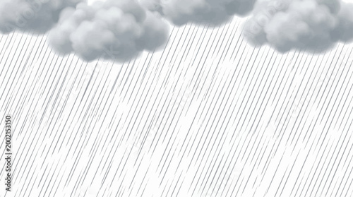A cloudy sky with heavy rain falling in straight lines, creating a somber atmosphere.