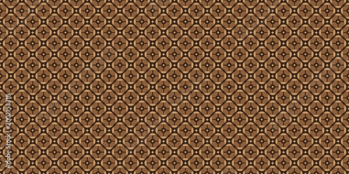 Vintage Brown and Tan Geometric Seamless Pattern with Ornate Mandala Motifs and Ethnic Decorative Shapes for Classic Interior Decor and Retro Fabric Background