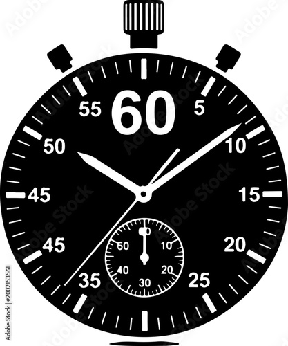 stopwatch, timer, clock, black and white, vector icon, chronograph watch face