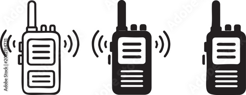 Digital animation footage of multiple walkie-talkie radio devices actively sending and receiving wireless communication signals, illustrating effective mobile two-way speech transmission in motion.