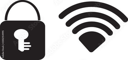 Padlock with key and WiFi signal icon for secure internet connection