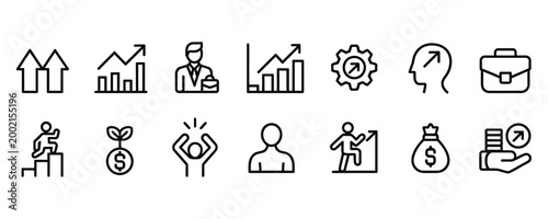 Business growth and success icons for finance and investment concepts