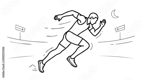 Athletic Sprinting Scene on White Background Vector Illustration, athletics, sprinting, runner, running, sports, speed, motion, energy, performance, fitness, workout, training, athlete, sprint, race, 