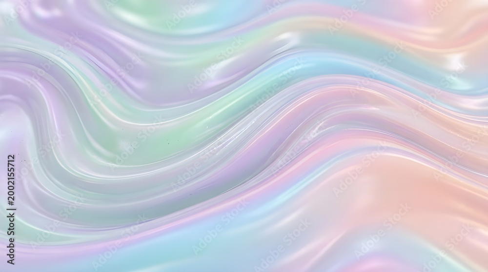Obraz premium Soft iridescent fluid gradient with smooth abstract waves in pastel colors, creating a modern and dreamy background ideal for design projects, digital art, and aesthetic visual compositions.