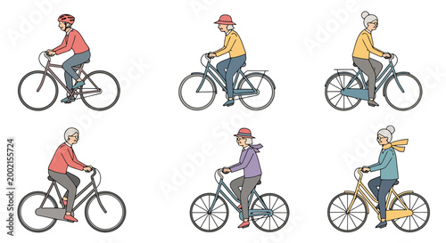 Diverse group of people enjoying outdoor cycling activities with bicycles representing healthy recreation and active lifestyles during different weather conditions and seasons showcasing