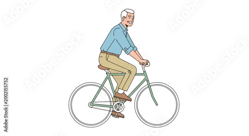 Senior man enjoying outdoor cycling activity on a bicycle representing healthy active lifestyle and leisure time pursuits with a sense of freedom and movement across a light colored expanse