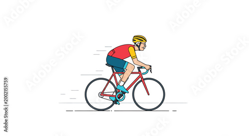 Active person riding a bicycle sporting gear on a road with speed lines conveying movement and energy ideal for health fitness and outdoor recreation concepts suitable for web banners or