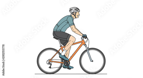 Person wearing cycling helmet and athletic apparel rides an orange bicycle on a flat surface depicting an outdoor activity and healthy lifestyle pursuit suitable for fitness content and sports