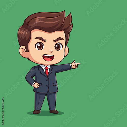 Konstfotografi Cartoon businessman pointing with confident gesture.