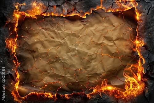 Burned parchment with glowing edges and cracked texture, AI-generated.