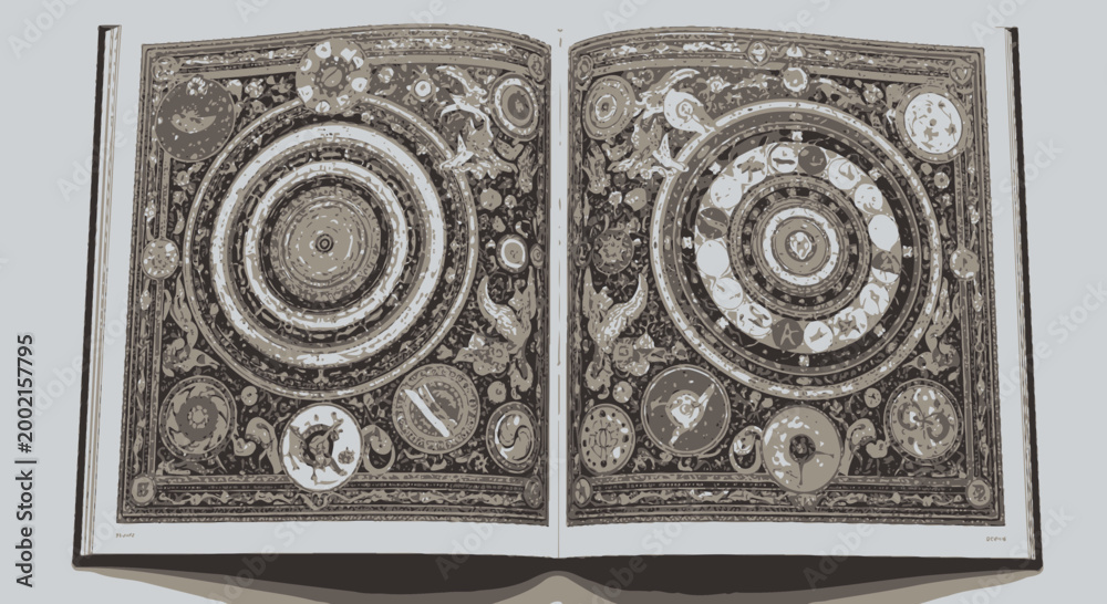 Obraz premium Ancient Manuscript with Ornate Astronomical and Alchemical Diagrams