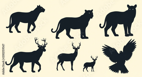 Collection of Silhouettes of Wild Animals and Birds.