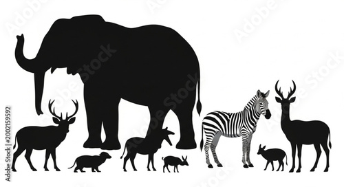Silhouette of various wild animals showing size comparison.