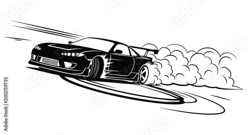 sports car drifting with smoke trail silhouette high quality professional detailed modern elegant stylish clean crisp vibrant colorful digital creative innovative