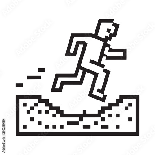 pixel art runner jumping over obstacle high quality