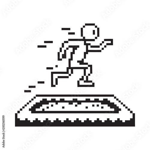 pixel art runner jumping over obstacle high quality
