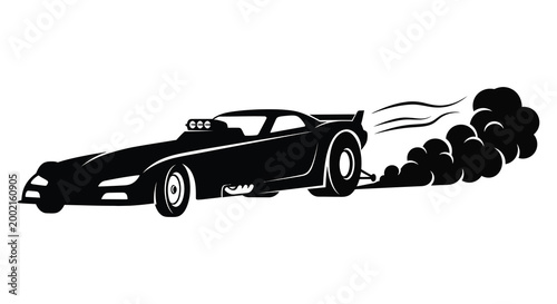 race car silhouette with smoke trail on white background silhouette high quality professional detailed modern elegant stylish clean crisp vibrant colorful