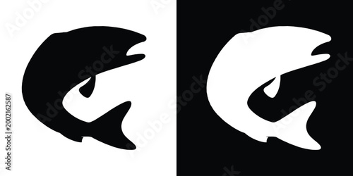 Salmon trout vector silhouette, freshwater fish vector, fish tattoo, Black fish silhouette