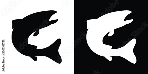 Salmon trout vector silhouette, freshwater fish vector, fish tattoo, Black fish silhouette