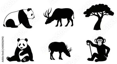 Collection of Animal Silhouettes and Tree Illustration.