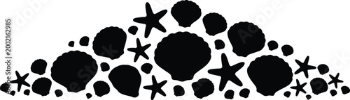 A Decorative Border of Seashell and Starfish Silhouettes