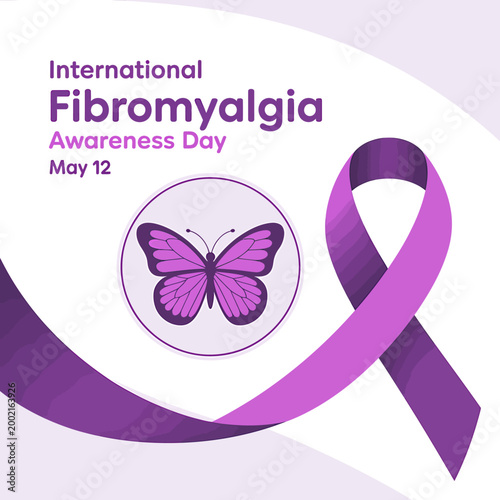 International Fibromyalgia Awareness Day purple ribbon butterfly symbol  health campaign