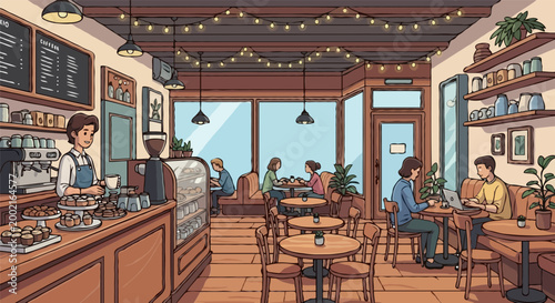 Cozy coffee shop interior a warm and inviting illustration