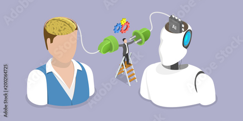3D Isometric Flat Vector Illustration of Human-robot Collaboration, Working Together In Partnership
