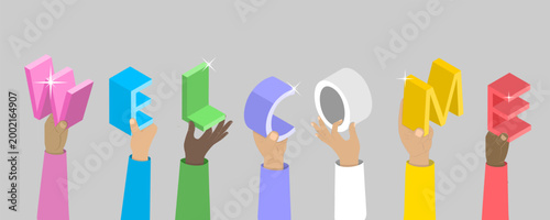 3D Isometric Flat Vector Illustration of Welcome, Text Sign Welcoming Messages