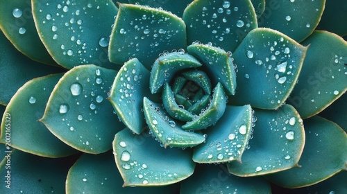 Succulent Plant with Raindrops on Green Leaves