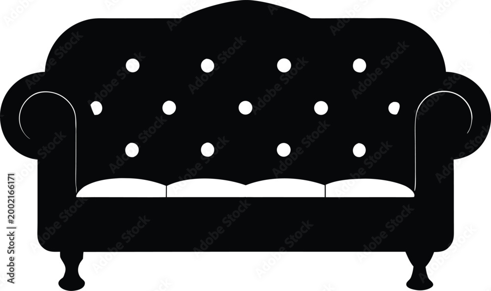 Naklejka premium Sofa a deep buttoned quilted leather silhouette.