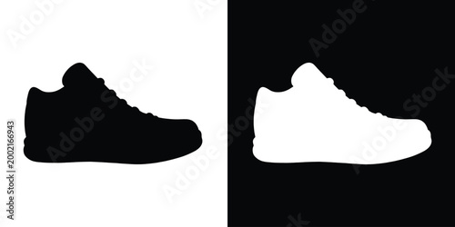 Running shoe silhouette vector, black athletic sneaker icon, minimalist sport footwear, sneaker silhouette