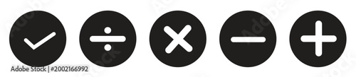 Foto Check mark, cross, add, and remove icon in black circle