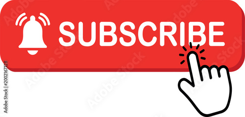 Red subscribe button with bell icon and hand cursor  notification symbol