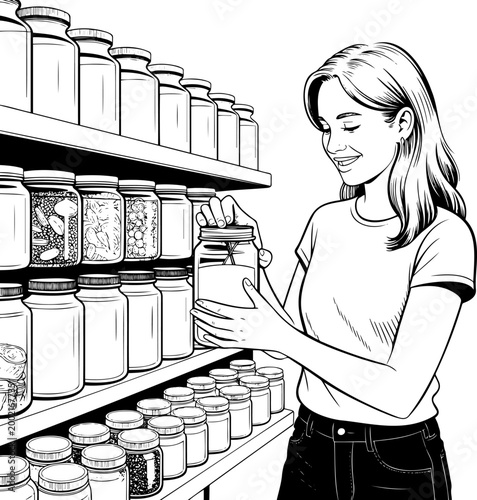Woman choosing a jar of food from a shelf