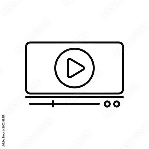 Black and white line player play button media player