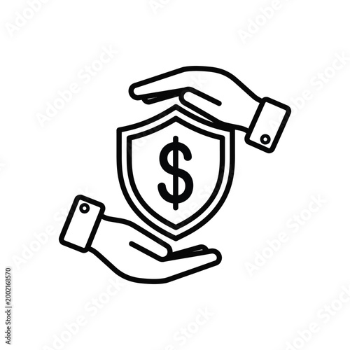 Black and White Line Shield with Dollar Sign and Phones