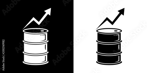 Oil barrel price growth icon with upward arrow energy market increase symbol