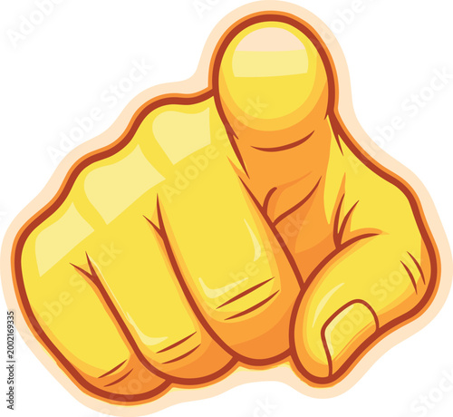 Obraz na plátně Cartoon Yellow Pointing Finger Hand Gesture Icon for Attention, Direction, Choic