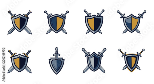 Collection of shield and sword icons.