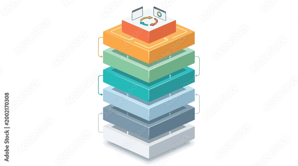 Fototapeta premium Isometric Layered Workflow System Illustration Vector Graphic Design for Business Process and Data Flow Concepts