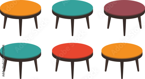 Colorful stool illustration showing interior furniture design with vibrant seat variations and modern style