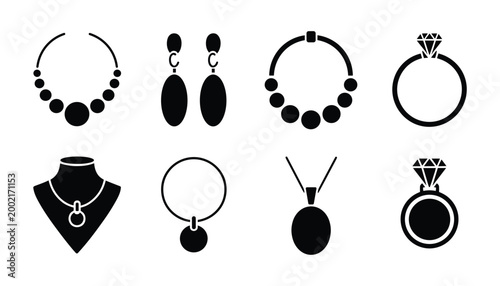 Elegant jewelry vector collection necklaces earrings and pendants black and white