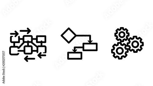 Flowchart process diagram gears icons with flowchart mechanism workflow structure organization algorithm sequence planning strategy management operations automation engineering template
