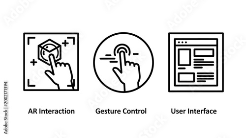 Augmented reality interaction gesture control user interface icons with web page line art interaction interface application technology communication computer electronic software multimedia