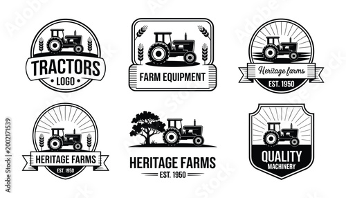 Vintage tractor vector graphics farm equipment logos illustrations for agriculture businesses